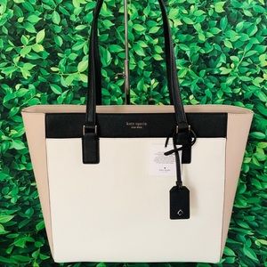 Cameron large laptop tote Kate Spade beige leather
